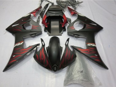 Best 2005 Yamaha YZF R6 Motorcycle Fairings - Matte Black Matte Red Flame
