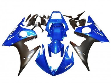 Best 2003-2004 Yamaha YZF R6 Motorcycle Fairings - Blue Matte Black White Decals