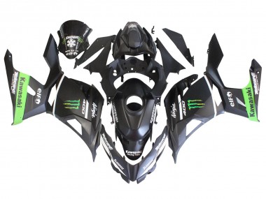 Best 2018-2024 Kawasaki EX400 Motorcycle Fairings - Matte Black Green Monster Showr Snow