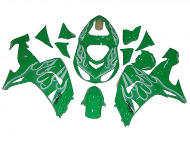 Best 2006-2007 Kawasaki ZX10R Motorcycle Fairings - Green White Flame