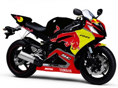 Best 2006-2007 Yamaha YZF R6 Motorcycle Fairings - Glossy Black Yellow Red Bull Motul