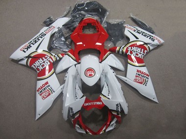 Best 2011-2024 Suzuki GSXR 600 Motorcycle Fairings - White Red Motul Lucky Strike