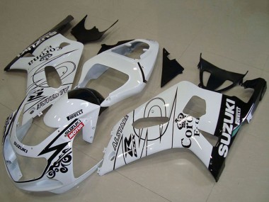 Best 2001-2003 Suzuki GSXR 750 Motorcycle Fairings - White Black Alstare Corona Extra Motul