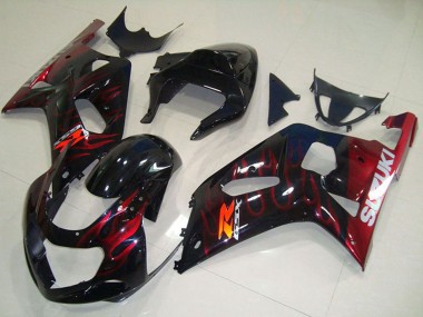 Best 2001-2003 Suzuki GSXR 750 Motorcycle Fairings - Glossy Black Red Flame
