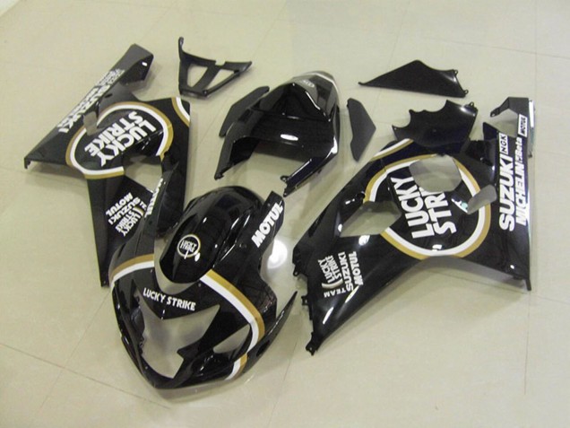 2004-2005 Suzuki GSXR 750 Motorcycle Fairings - Glossy Black White Lucky Strike Motul