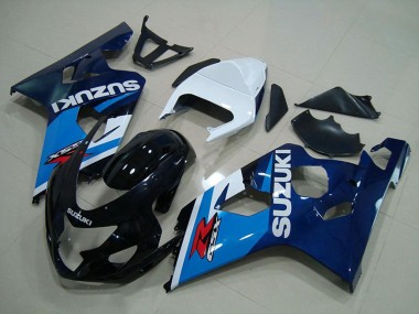Best 2004-2005 Suzuki GSXR 750 Motorcycle Fairings - White Blue Glossy Black