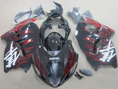 Best 1996-2007 Suzuki GSXR 1300 Hayabusa Motorcycle Fairings - Black Red Flame