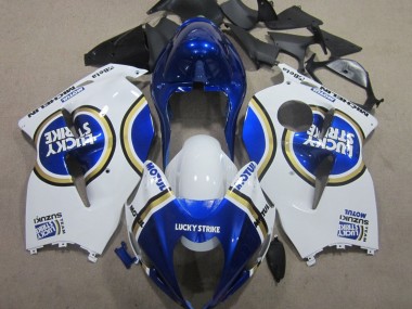 Best 1996-2007 Suzuki GSXR 1300 Hayabusa Motorcycle Fairings - White Blue Motul Lucky Strike