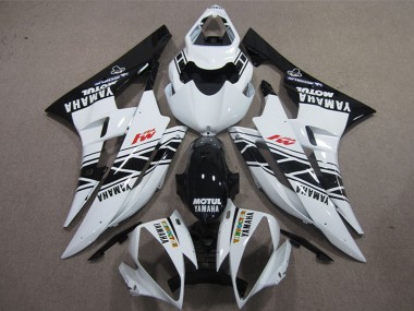 Best 2006-2007 Yamaha YZF R6 Motorcycle Fairings - White Glossy Black Motul