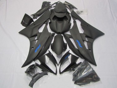 Best 2006-2007 Yamaha YZF R6 Motorcycle Fairings - Matte Black Blue Decals