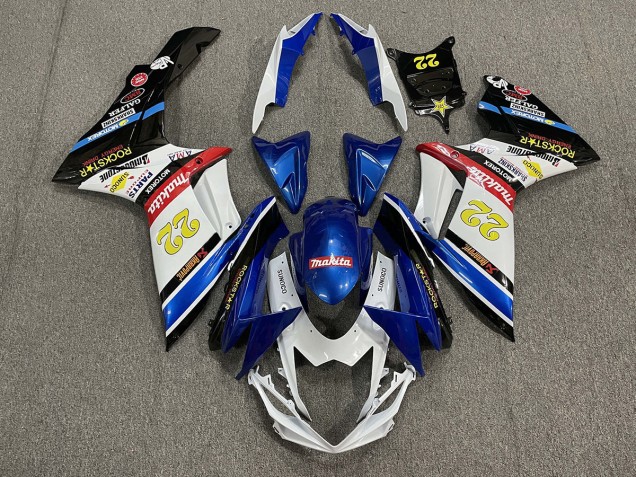 22 Rockstar White and Blue 2011-2024 GSXR 600-750 Motorcycle Fairings