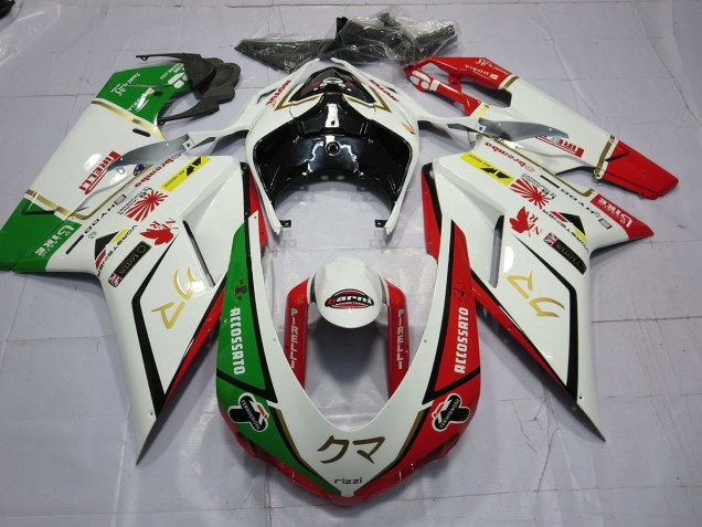 77 White Red Green 2007-2014 Ducati 848 1098 1198 Motorcycle Fairings
