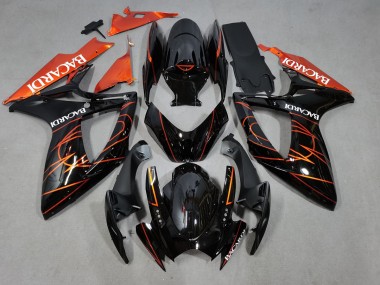 Bacardi Black and Orange 2006-2007 GSXR 600-750 Motorcycle Fairings
