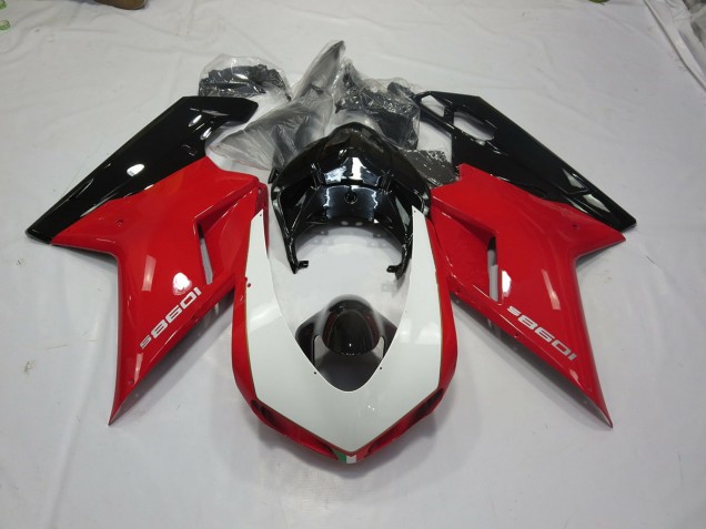 Black Red and White 2007-2014 Ducati 848 1098 1198 Motorcycle Fairings
