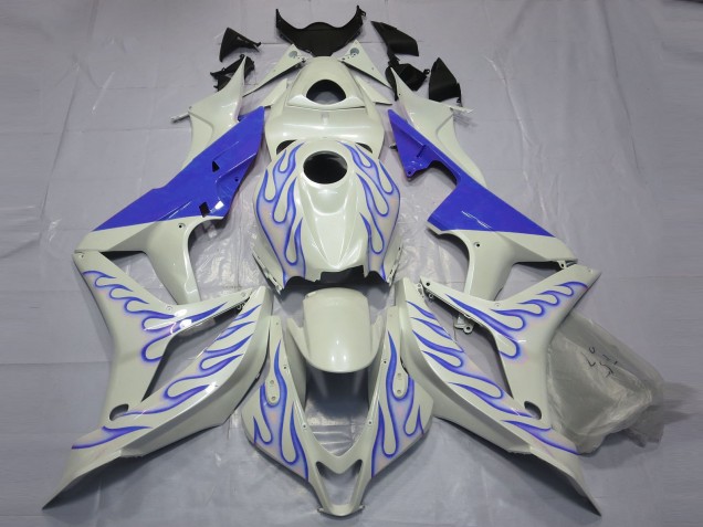 Blue Flame on White 2007-2008 CBR600RR Motorcycle Fairings