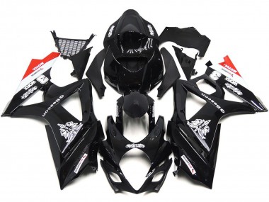 Custom Black with Hint of White and Red 2007-2008 GSXR 1000 Motorcycle Fairings