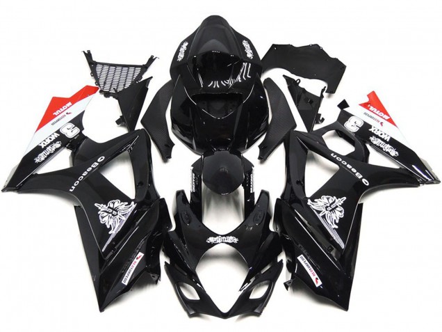 Custom Black with Hint of White and Red 2007-2008 GSXR 1000 Motorcycle Fairings