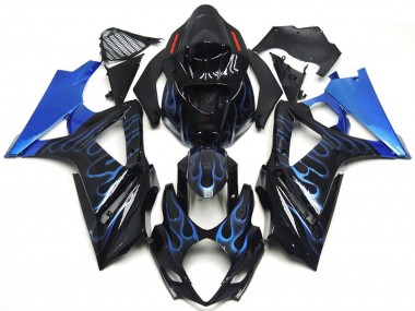 Custom Blue and Black Flame 2007-2008 GSXR 1000 Motorcycle Fairings