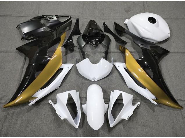 Custom Gold Black and White 2008-2016 R6 Motorcycle Fairings Custom Gold Black and White 2008-2016 R6 Motorcycle Fairings