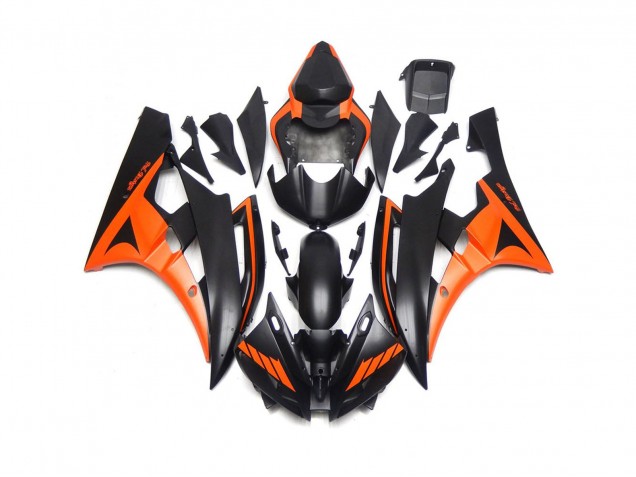 Custom Matte Black and Orange 2006-2007 R6 Motorcycle Fairings