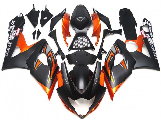 Custom Matte and Gloss Black and Orange 2005-2006 GSXR 1000 Motorcycle Fairings
