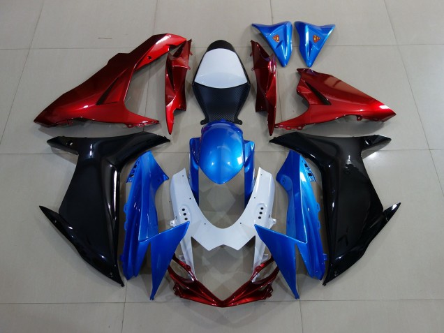 Custom Red Black and Blue 2011-2024 GSXR 600-750 Motorcycle Fairings