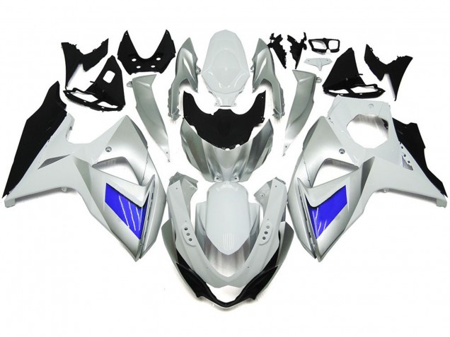 Custom Silver and White with Black 2009-2016 GSXR 1000 Motorcycle Fairings