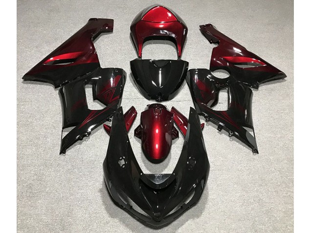 Gloss Black & Deep Red 2005-2006 ZX6R Motorcycle Fairings