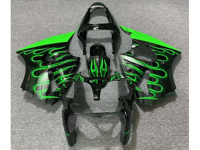 Gloss Black & Green Flame 2000-2002 ZX6R Motorcycle Fairings