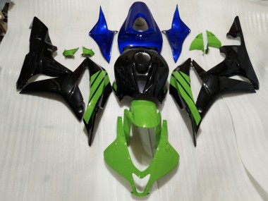 Gloss Black & Green and Blue Accents 2007-2008 CBR600RR Motorcycle Fairings