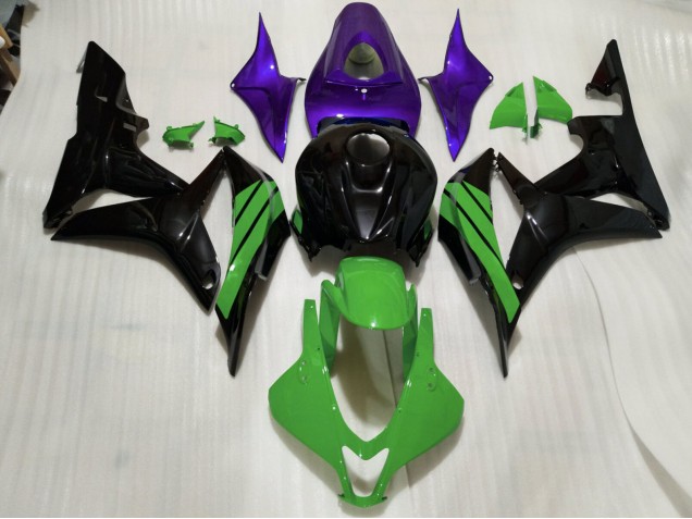 Gloss Black & Green and Purple Accents 2007-2008 CBR600RR Motorcycle Fairings