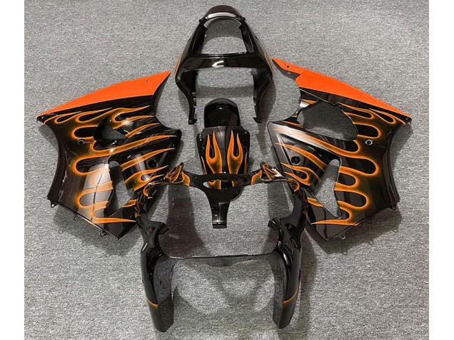 Gloss Black & Orange Flame 2000-2002 ZX6R Motorcycle Fairings