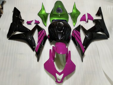 Gloss Black & Pink and Green Accents 2007-2008 CBR600RR Motorcycle Fairings
