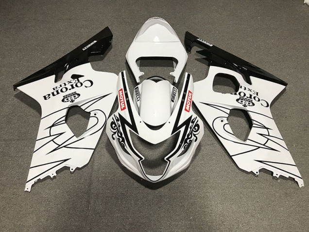 Gloss Black and White Corona Style 2004-2005 GSXR 600-750 Motorcycle Fairings Gloss Black and White Corona Style 2004-2005 GSXR 600-750 Motorcycle Fairings