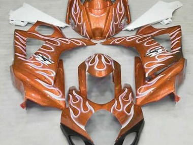 Gloss Orange and White Flame 2007-2008 GSXR 1000 Motorcycle Fairings