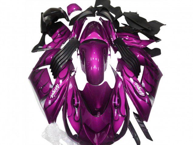 Gloss Pink & Flame 2006-2011 ZX14R Motorcycle Fairings