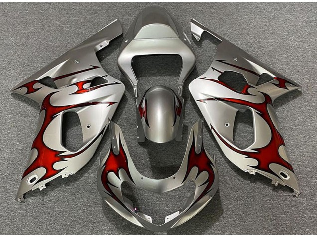 Gloss Silver & Red 2001-2003 GSXR 600-750 Motorcycle Fairings