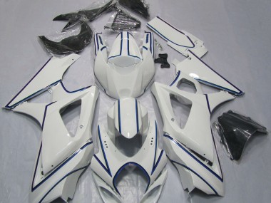 Gloss White Blue Pin Stripe 2007-2008 GSXR 1000 Motorcycle Fairings