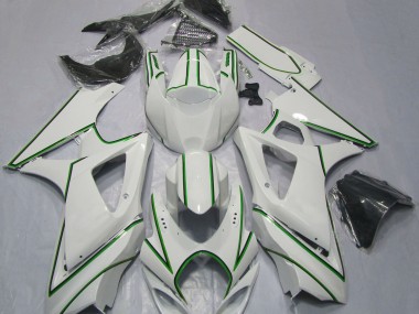 Gloss White Green Pin Stripe 2007-2008 GSXR 1000 Motorcycle Fairings