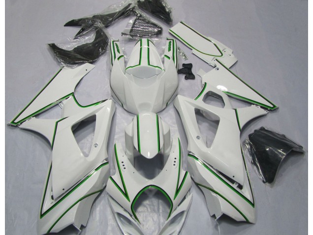 Gloss White Green Pin Stripe 2007-2008 GSXR 1000 Motorcycle Fairings