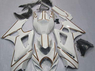 Gloss White Orange Pin Stripe 2007-2008 GSXR 1000 Motorcycle Fairings