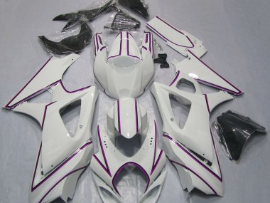 Gloss White Pink Pin Stripe 2007-2008 GSXR 1000 Motorcycle Fairings