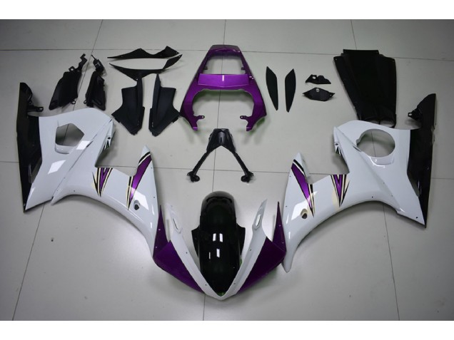 Gloss White & Purple Accents 2003-2004 R6 Motorcycle Fairings