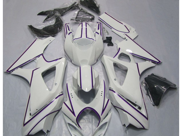 Gloss White Purple Pin Stripe 2007-2008 GSXR 1000 Motorcycle Fairings