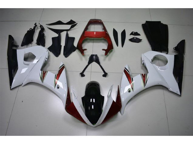 Gloss White & Red Accents 2003-2004 R6 Motorcycle Fairings Gloss White & Red Accents 2003-2004 R6 Motorcycle Fairings