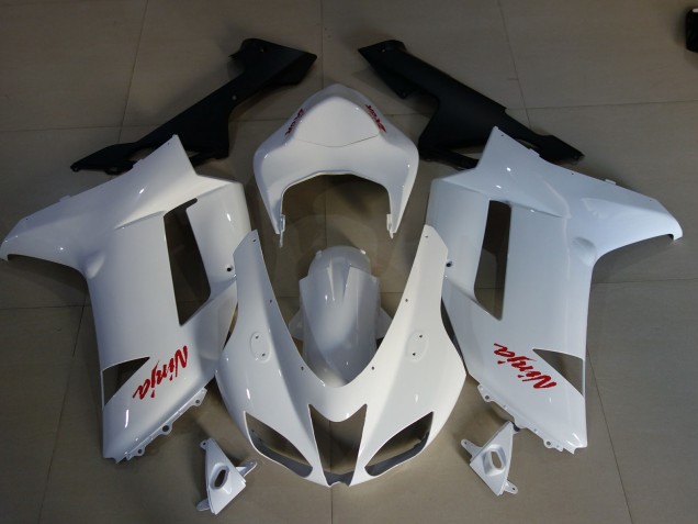 Gloss White & Red Logos 2007-2008 ZX6R Motorcycle Fairings