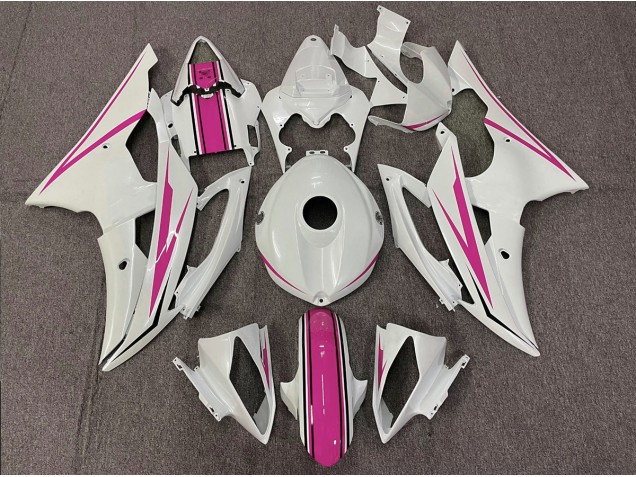 Gloss White and Pink 2008-2016 R6 Motorcycle Fairings