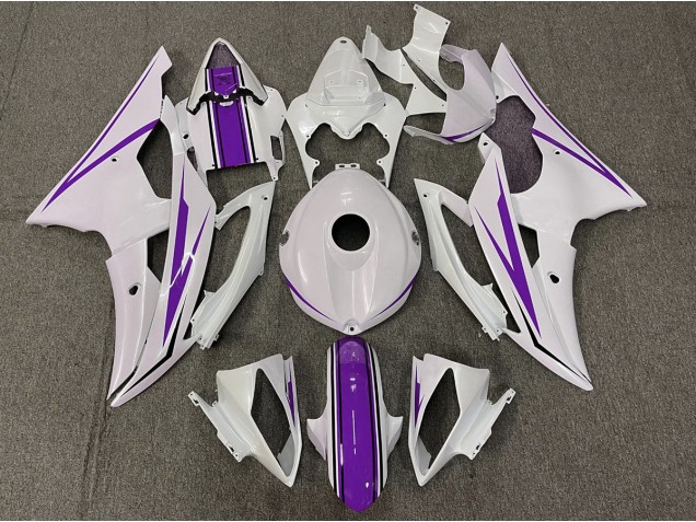 Gloss White and Purple 2008-2016 R6 Motorcycle Fairings