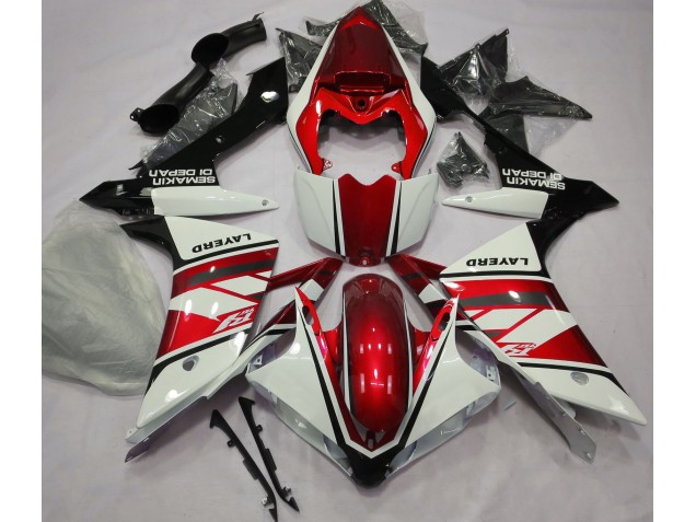Gloss White and Red 2007-2008 R1 Motorcycle Fairings