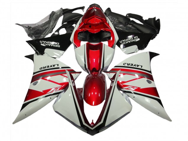 Gloss White and Red 2012-2014 R1 Motorcycle Fairings